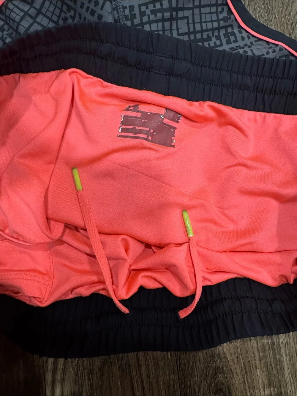 Under Armour Black Geo-Print Athletic Shorts with Pink Trim